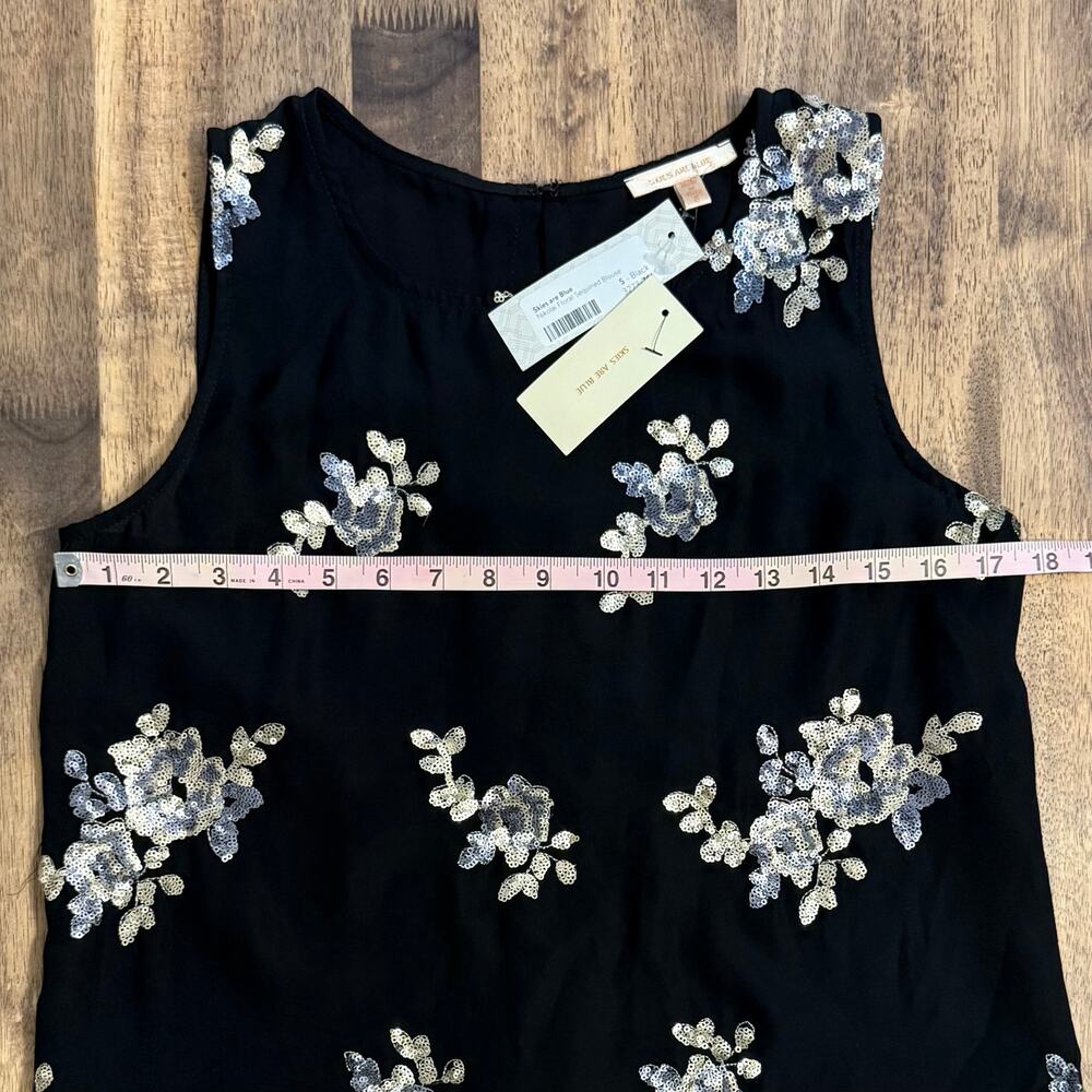 Skies Are Blue Sleeveless Blouse Nikolai Floral Sequined Stitch Fix Black Small - Picture 4 of 9